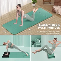 Foldable Extra Large Yoga Mat 74″×31.5″, 8mm Double-Sided Non Slip Lightweigh…