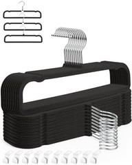 Velvet Pants Hangers with Non Slip Bar, 20 Pack Felt Trouser Hanger, Black