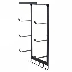 Black Metal Wall Mount Yoga Mat Holder with Shelf and 5 Hooks for Foam Rollers B