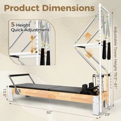 Pilates Reformer, Wooden Reformer Pilates Machine with Tower & Mat Brand New