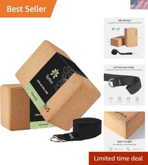 Yoga Block and Yoga Strap Set, 2 Soft Non-Slip Yoga Blocks 9×6×4 inches, 8FT …