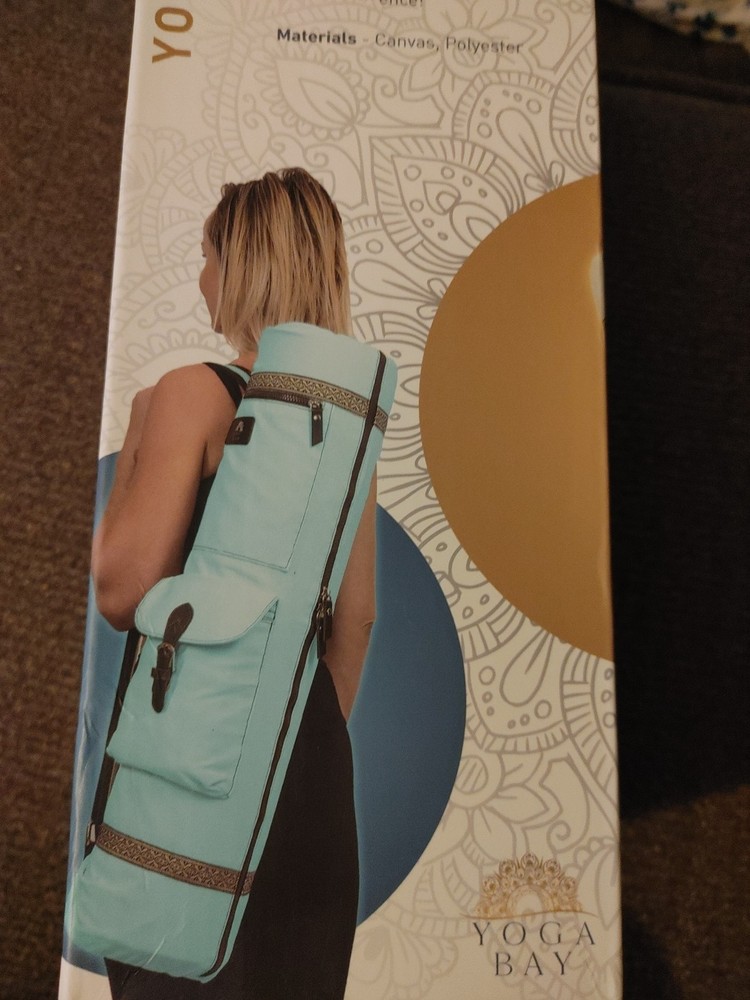 Aqua Blue Yoga Bay Mat Bag Premium Canvas Carrier Shoulder Carry Crossbody