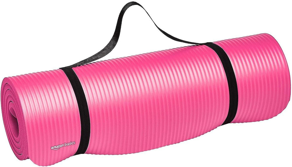 1/2″ Extra Thick Exercise Yoga Mat w/ 73.2″Lx24.3″Wx0.5″T & Elastic Strap – Pink