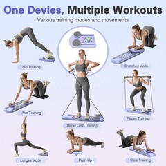 Pilates Board, Pilates Reformer Foldable, with Resistance Bands Purple