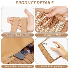 Beach Bags for Women, Mesh Beach Bag Tote, Summer Travel Foldable Pool Khaki