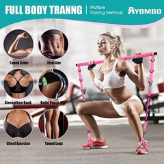 Ayombo Pilates Bar Kit with Resistance Bands, At Home Workout Equipment, Pink