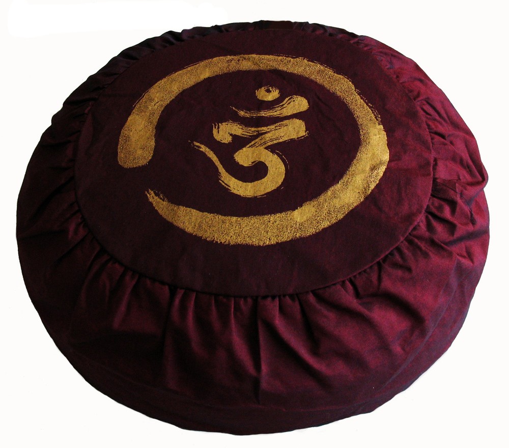 Meditation Cushion Zafu Pillow Buckwheat Fill “Calligraphy Om in Zen Circle “