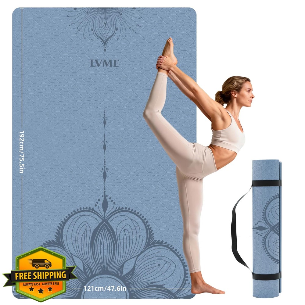 lvme Large Yoga Mat Blue-gray 75.5″x47.6″x0.4″