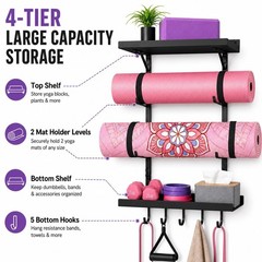 Yoga Mat Holder Wall Mount, Yoga Mats Rack with Double Floating Shelves, Yoga…