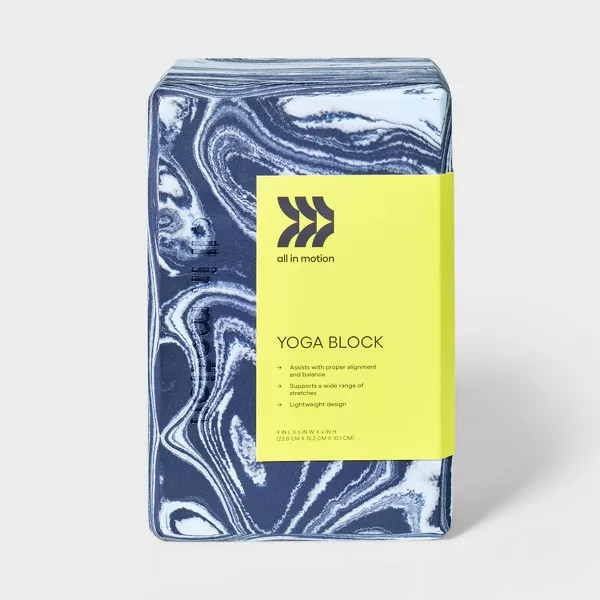 ALL IN MOTION MARBLE YOGA BLOCK EVA FOAM FITNESS ACCESSORY – BLUE