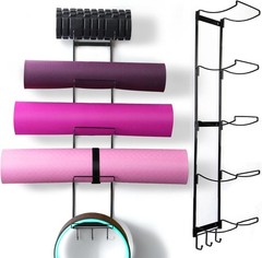 Metal Yoga Mat Hanger – Wall-Mounted Storage Rack with Hooks