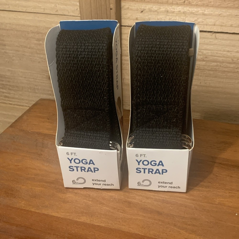 2 Evolve Yoga Straps 6 Feet Black Machine Washable 100% Polyester Durable D-Ring