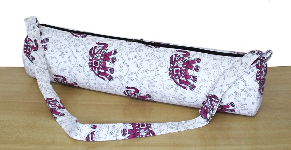 Indian White Elephant Yoga Mat Carrier Bag Mandala Large Shoulder Strap