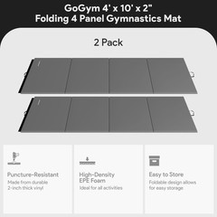 BalanceFrom Fitness GoGym 4′ x 10′ x 2″ Folding Gymnastics Mat, Gray (2 Pack)
