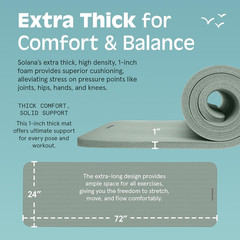 Solana Yoga Mat 1″ Thick W/Nylon Strap for Men & Women – Non Slip Exercise Mat f
