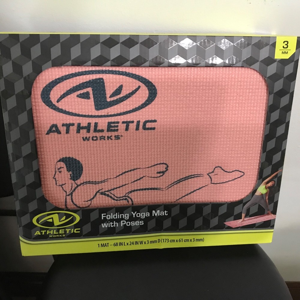 Athletic Works Folding Yoga Mat with Poses Pink Fitness Yoga Mat