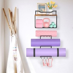 LIDTOP 6Tiers Yoga Mat Holder Wall Mount with Wood Floating Shelves, Yoga Mat…