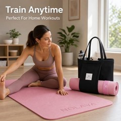 Nolava Yoga Mat with Bag – 72 x 24 inch, 1/4 inch Thick Non 3-Piece Set Pink