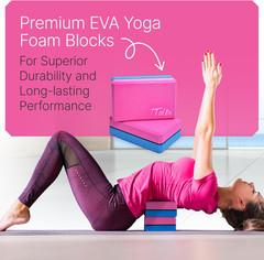 Yoga Blocks 2 Pack with Strap & Guide – Non-Slip EVA Foam Pilates Blocks for Hom