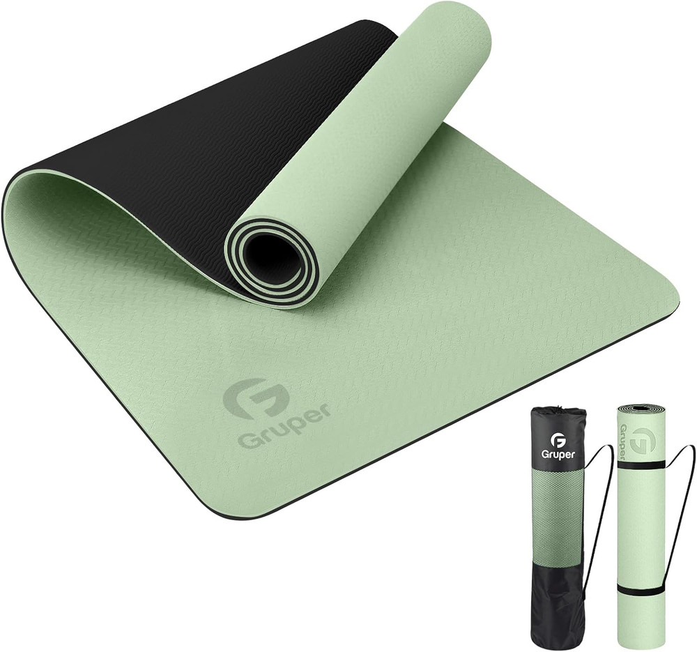 Gruper Yoga Mat Non Slip, Eco Friendly Fitness Exercise Mat with Carrying Strap,