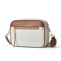 Small Crossbody Bag for Women Triple Pockets Vegan Leather Shoulder White&brown