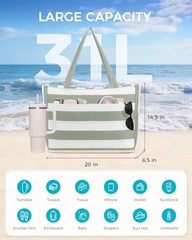 Beach Bags for Women, Large Waterproof Sandproof Beach Tote Bag with Green