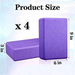 4 Pack Yoga Blocks 9 x 6 x 3 Inch EVA Foam Lightweight Non Slip purple
