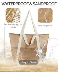 Beach Bag Large Waterproof Sandproof Tote for Women with Zipper Medium Khaki