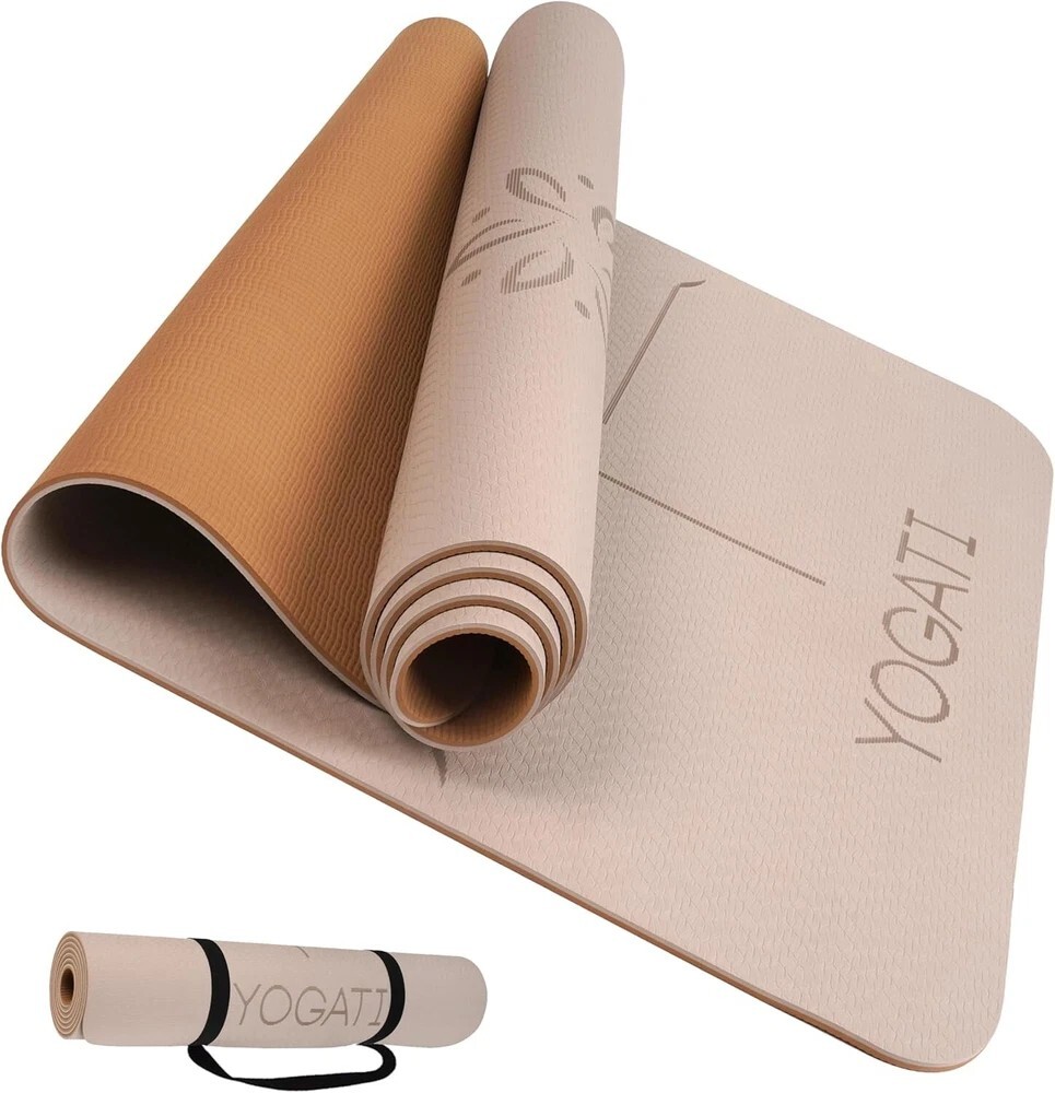YOGATI Yoga Mat Non-Slip Non-Toxic with Carry Strap Yoga Mat with Alignment Line