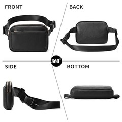 Vegan Leather Belt Bag for Women Fanny Pack Crossbody with A-Leather-Black