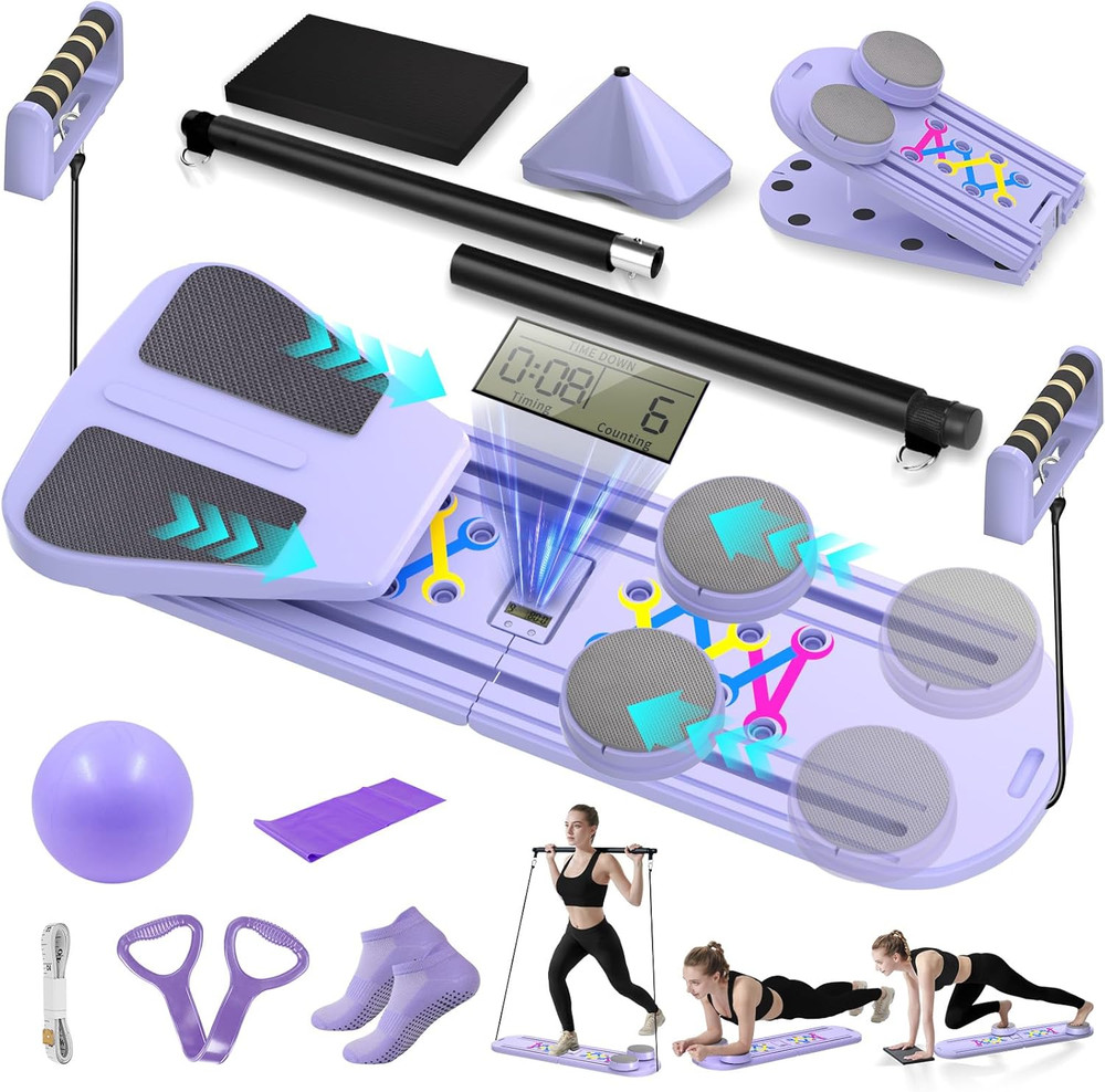 Pilates Board, Foldable Pilates Reformer Set for Home Workout with Timer, Multif