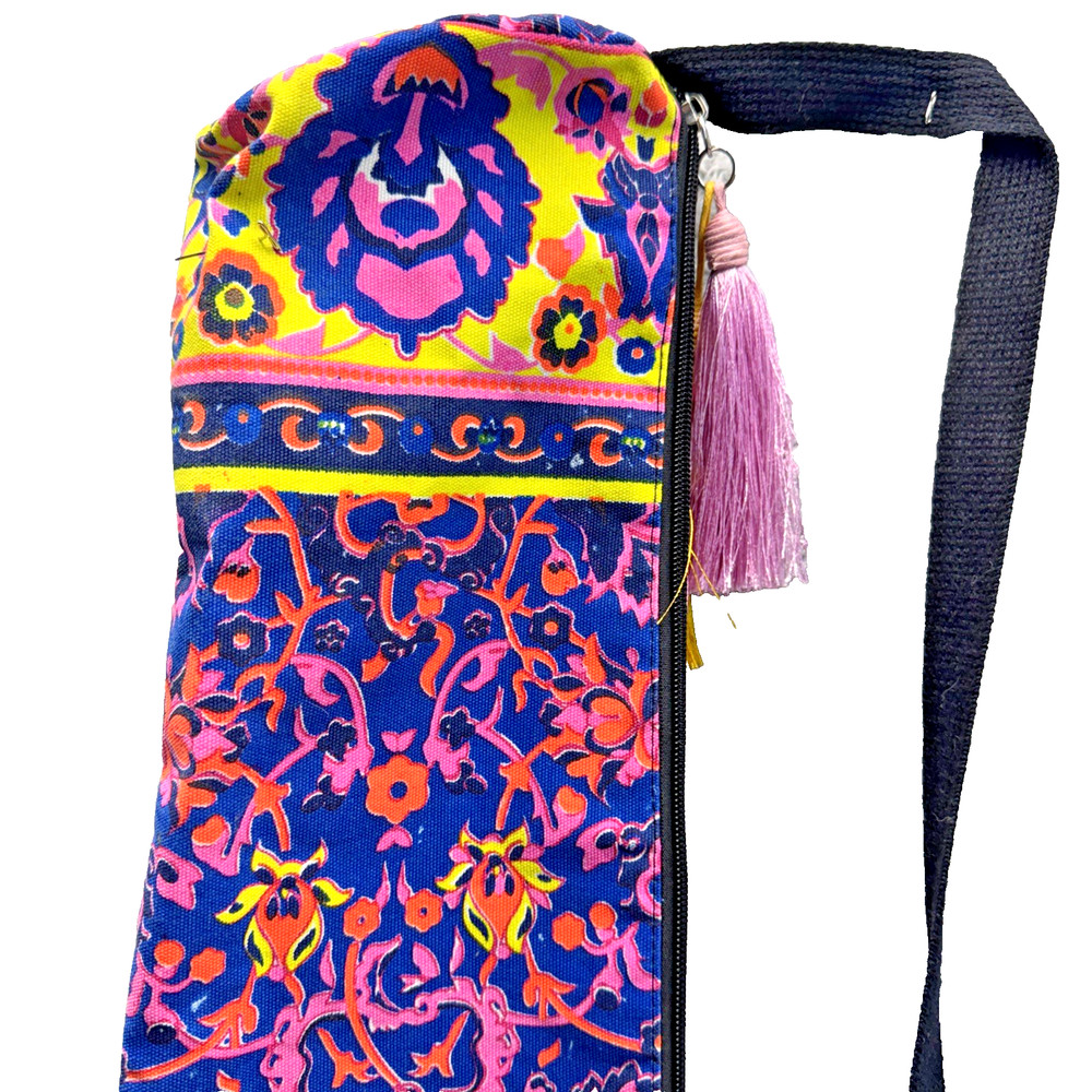 Boho Yoga Mat Bag Floral Tassel Strap Pink Blue Festival Gypsy Hippie Carrier