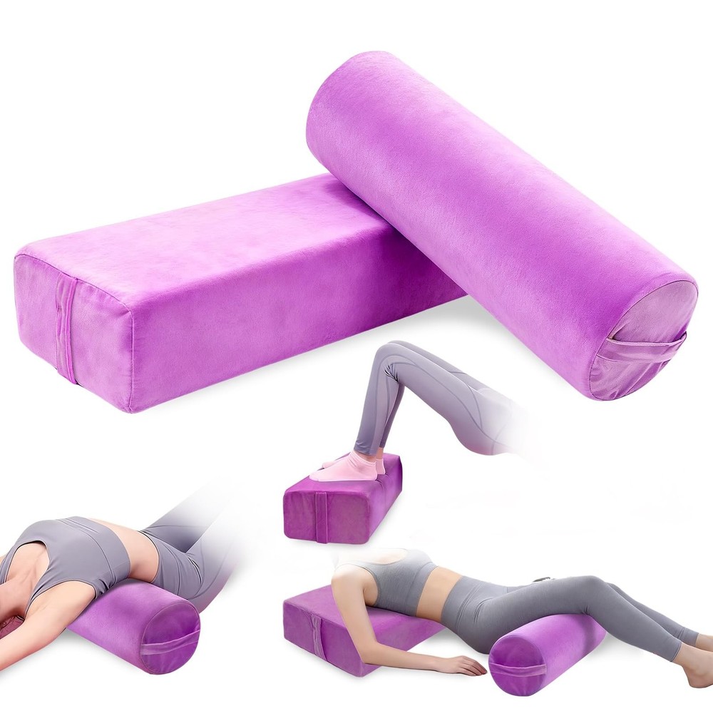 JZHLLA 2 PCS Yoga Bolster Pillow Set Washable Velvet Cover Meditation Bolster…