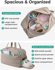 2 Set Gym Bag for Women, Yoga Bag with Water Bottle Holder, Camel | for Yoga Tra