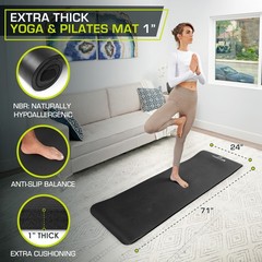 ProsourceFit Extra Thick Yoga and Pilates Mat ½” (13mm) or 1″ (25mm), 71-inch…