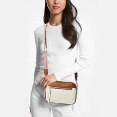 Small Crossbody Bag for Women Triple Pockets Vegan Leather Shoulder White&brown