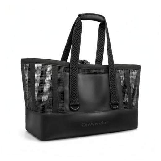 Large Mesh Beach Bag, Waterproof Bottom Tote, Structured Design Waterproof