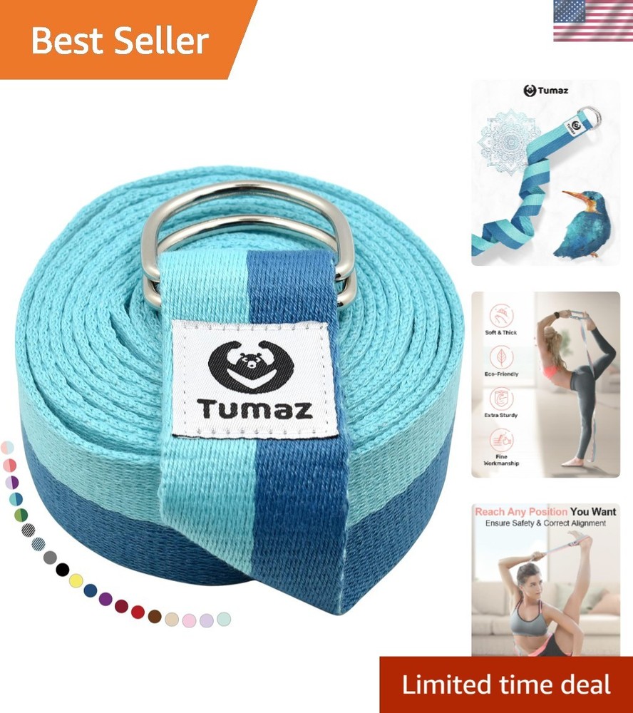Yoga Strap for Stretching with Adjustable D-Ring – Soft Cotton Blend, 6/8/10 ft