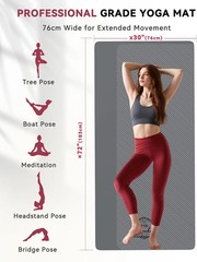 HAPBEAR Large Yoga Mat 72″x30″ – 5mm Thick PU Top & Rubber Bottom – Non-Slip Wid