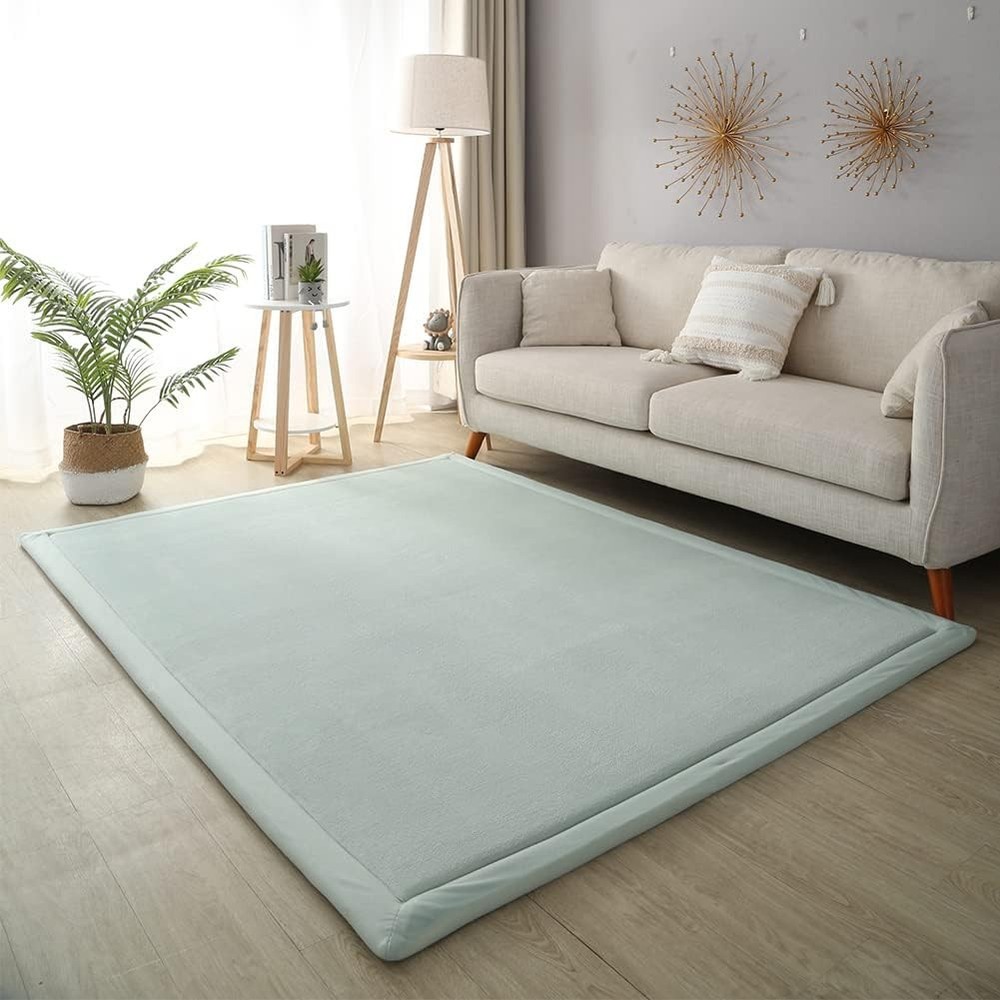 Thick Coral Velvet Rug – Area Rugs(4’11″x4’11”, Light Green) for Play Mat Yoga