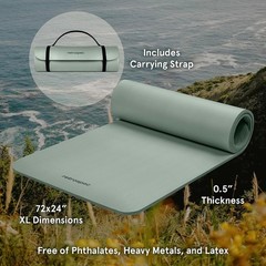 Solana Yoga Mat Thick 1/2in Non-Slip Workout Mat W/ Nylon Strap 72x24in Exercise
