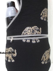 Indian Black Animal Jhola Tote Bag, Quilted Yoga Mat Bag,Handblock Yoga Mat Bag