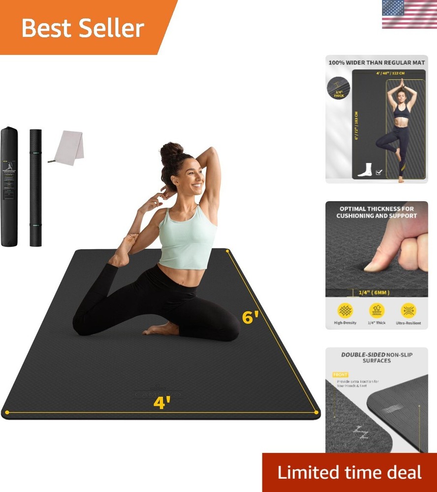 Thick 1/4″ Wide Yoga Mat – Extra Large 6’x4′ for Yoga, Pilates & Exercises