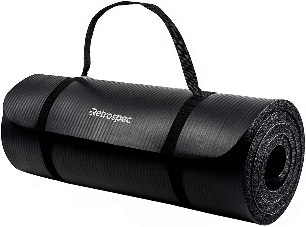 Retrospec Solana Yoga Mat 1/2″ & 1″ Thick w/ Nylon Strap for Men & Women – Non S