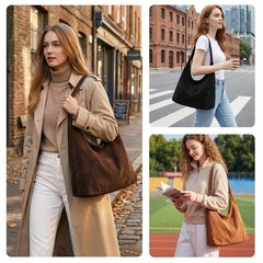 Slouchy Suede Hobo bag for Women Casual Shoulder Bag Soft Cresent Tote Purse …