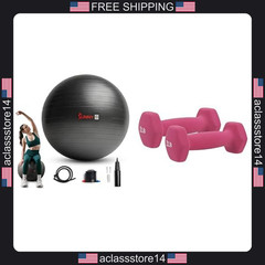 Sunny Health Fitness 75cm Non Slip Yoga Ball with Neoprene Dumbbells 2lb Pair
