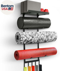 Yoga Mat Holder Wall Mount, Home Gym Storage Rack with Top Floating Shelf, 4-Tie