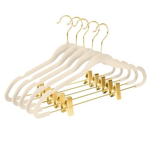 Premium Velvet Pants Hangers with Adjustable Clips (Pack of 20-Pack Ivory/Gold