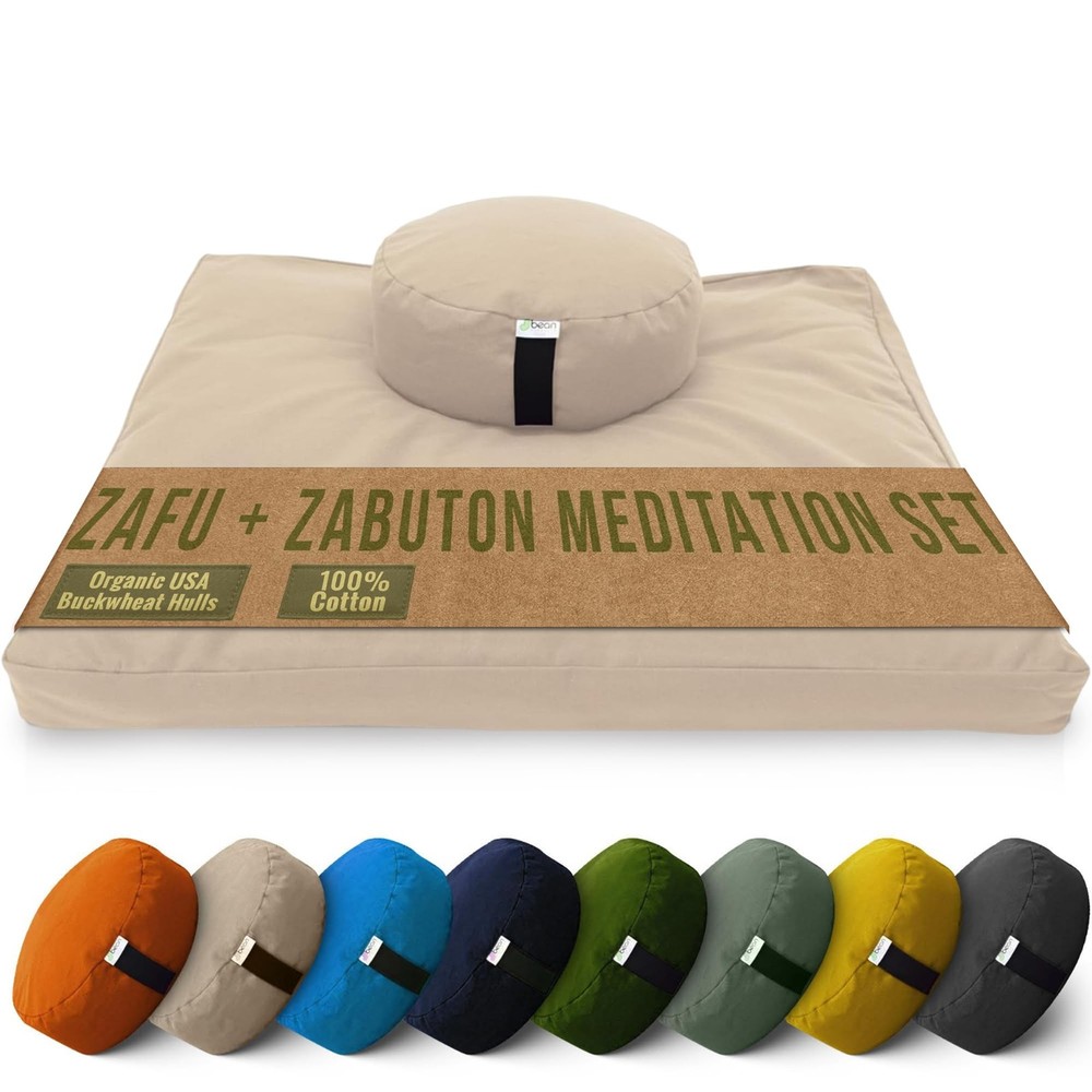 Bean Products Meditation Cushion Mat Set – Zafu Floor Pillow Organic Buckwhea…
