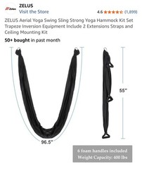 ZELUS Yoga Swing Black Retractable Buckles Kit w/ Straps, Hooks, Bag